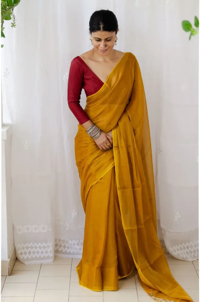 Linen Saree ,  south indian saree look 