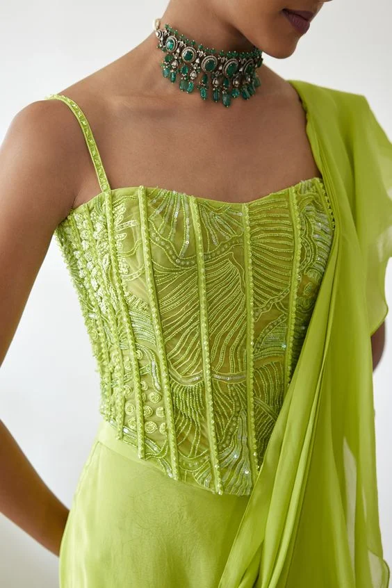Corset Saree  modern blouse design 