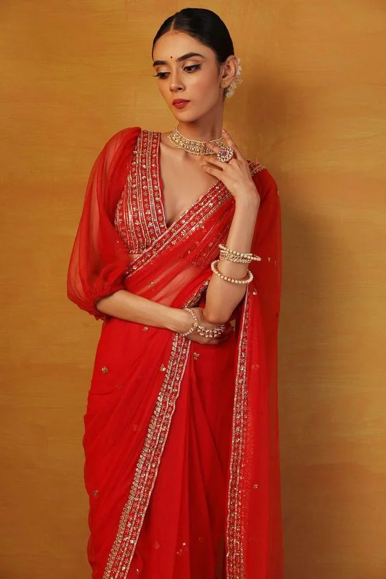 Red Elegance Plain Saree
