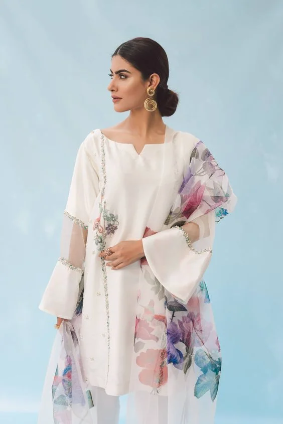 Collarless Neck with Bell Sleeves