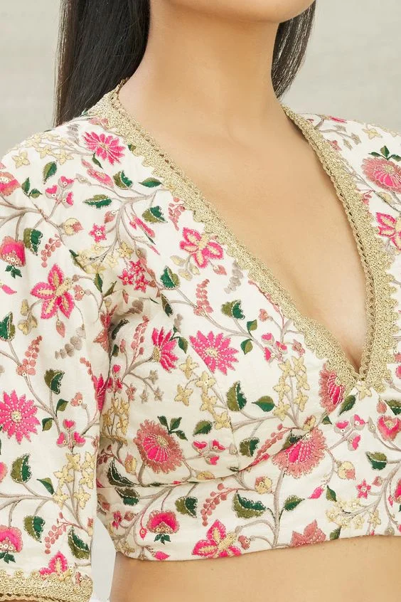 Floral V neck blouse design