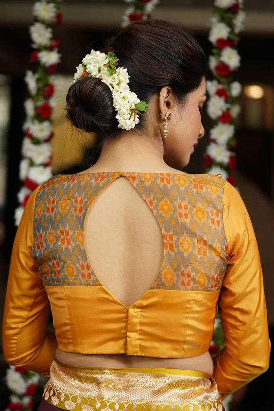 High Back Neck Blouse with Cutwork Design
