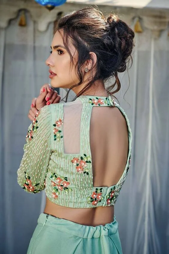Embroidered Sheer Back Blouse