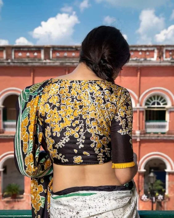 Artistic Blouse Back Design with Painted Motifs