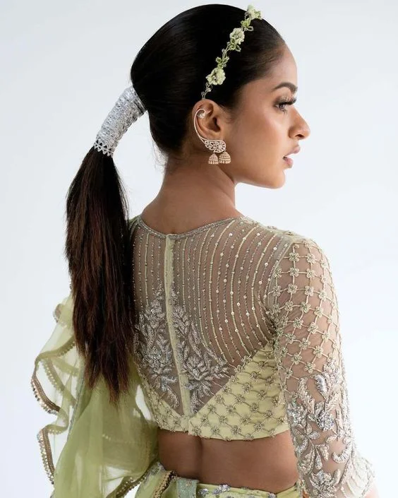 Sheer with Floral Embroidery Blouse Back