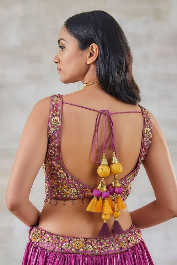 Backless Blouse with Hanging Tassels
