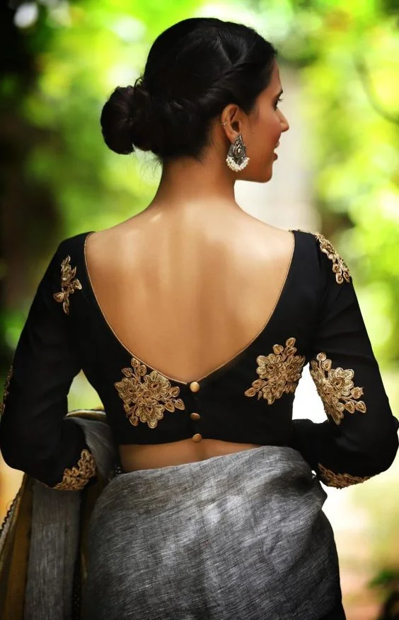 Pot Back Neck Design with Kundan Embroidery