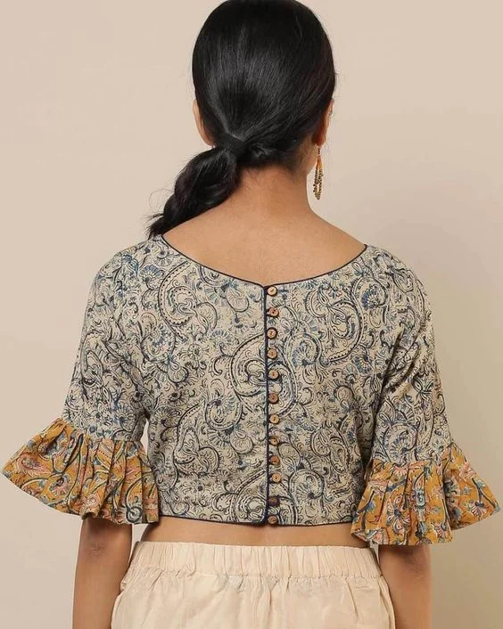 Dual Fabric Saree Blouse Back Design