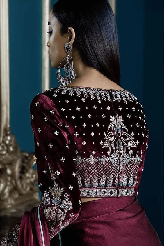 Velvet Patchwork with Zari Embroidery Blouse Back