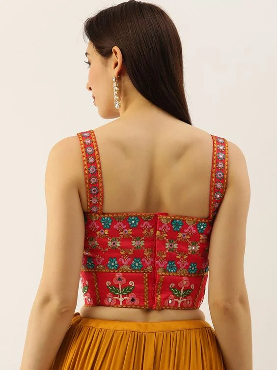 Floral Embroidery Back Neck Blouse