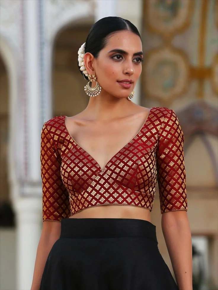 Saree Matching V neck blouse