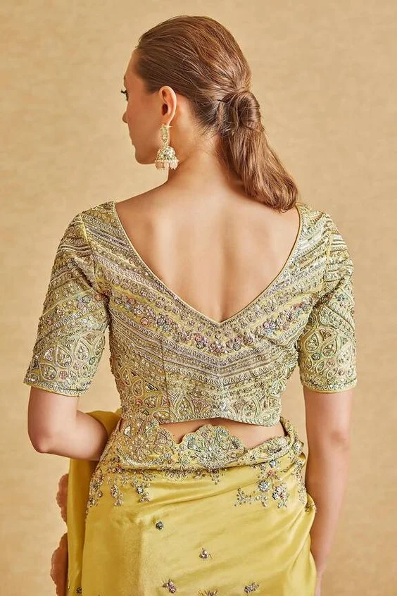 Floral Embroidery Blouse Back Neck