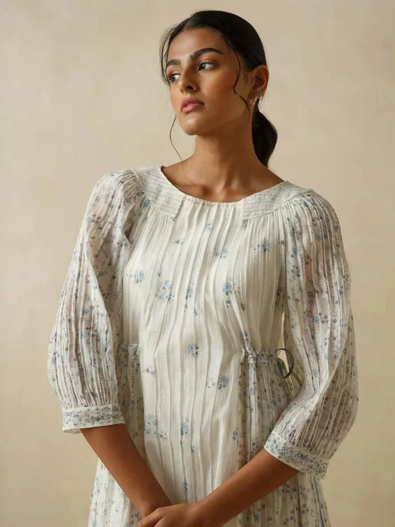 Closed Kurti Neck with Pleated Detailing