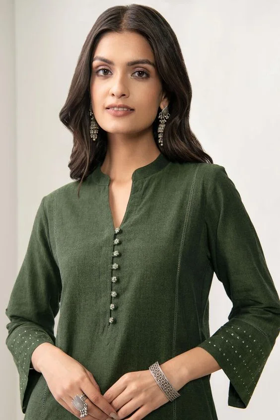 High Kurti Neck with Buttoned Placket