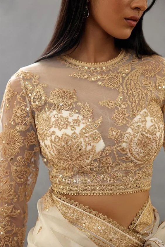 Transparent blouse with intricate embroidery