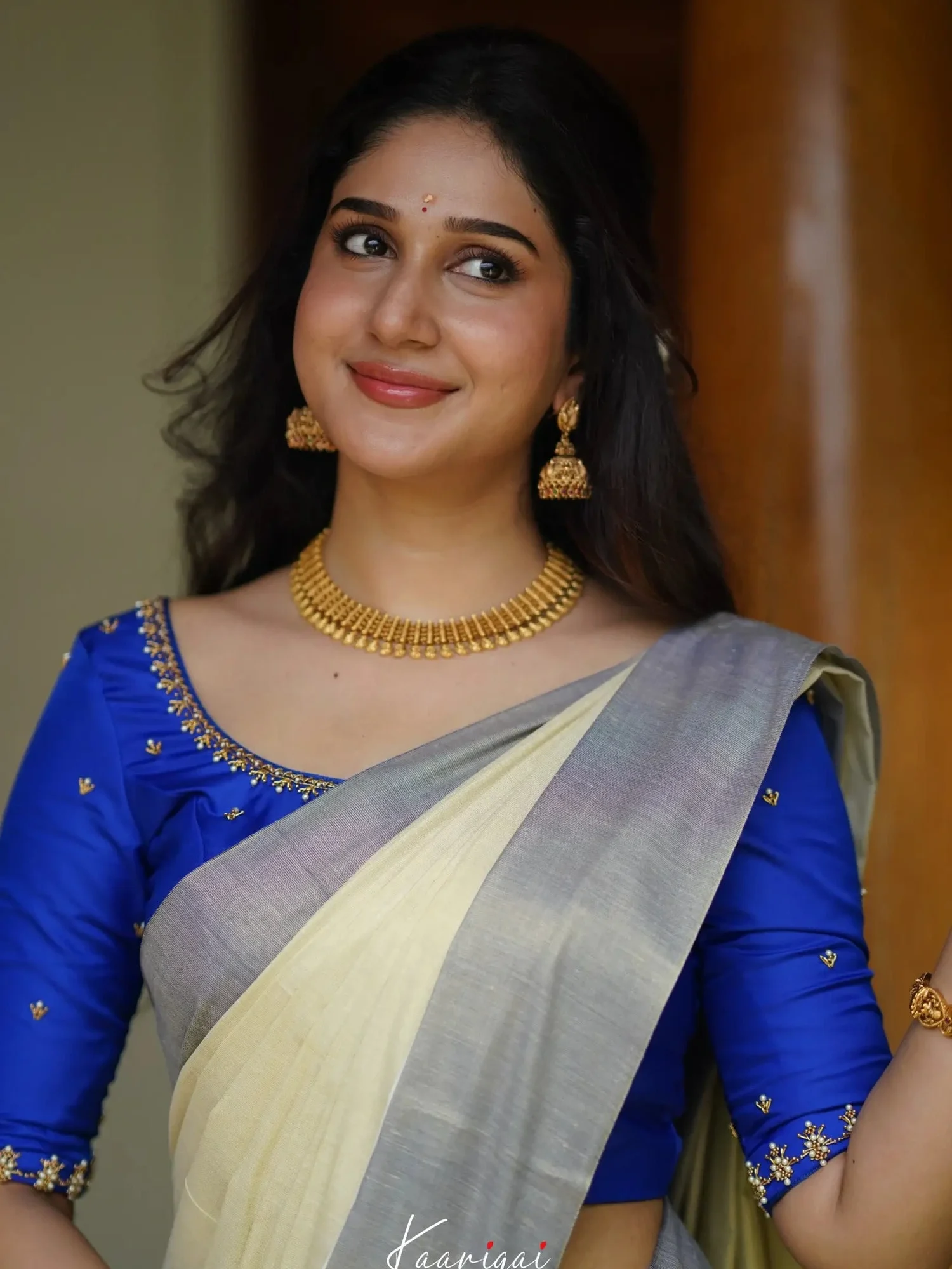 Blue Blouse Designs for Kerala Saree