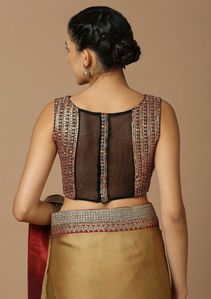 Boat Neck Blouse with Embellishments back site design