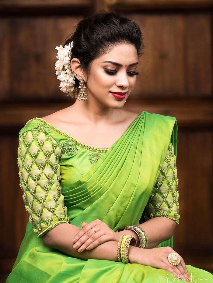 Boat Neck Kerala Saree Blouse Designs