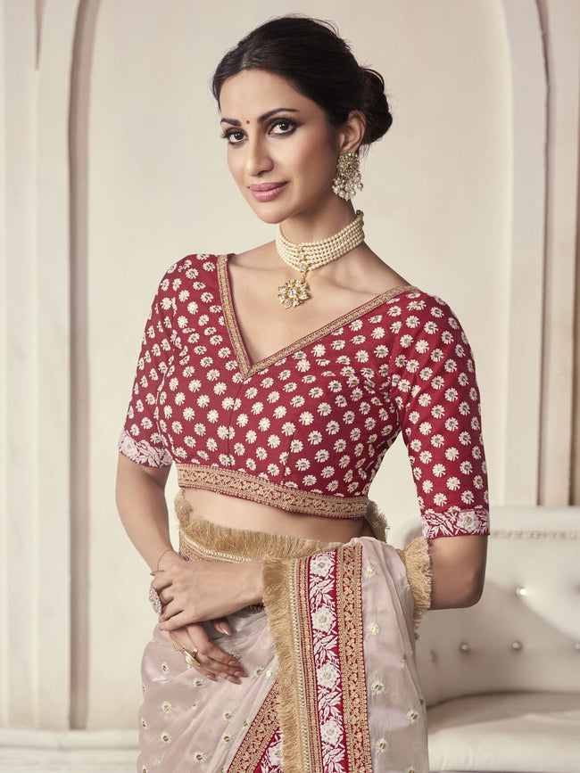 Classic Organza Saree Blouse with Delicate Embroidery