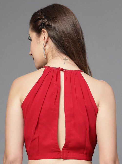 High-Neck Blouse with Cut-Out Back