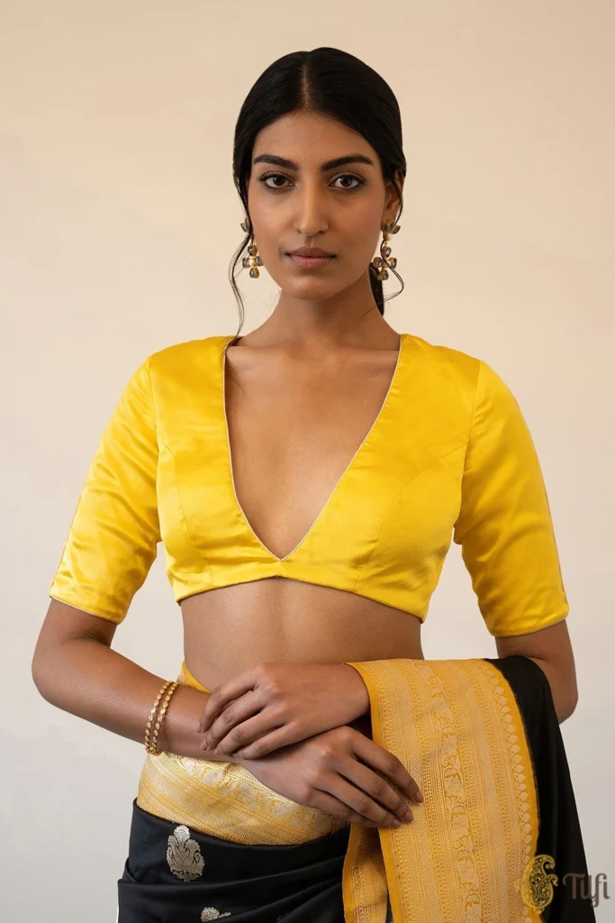 Yellow Banarasi Saree Blouse Designs